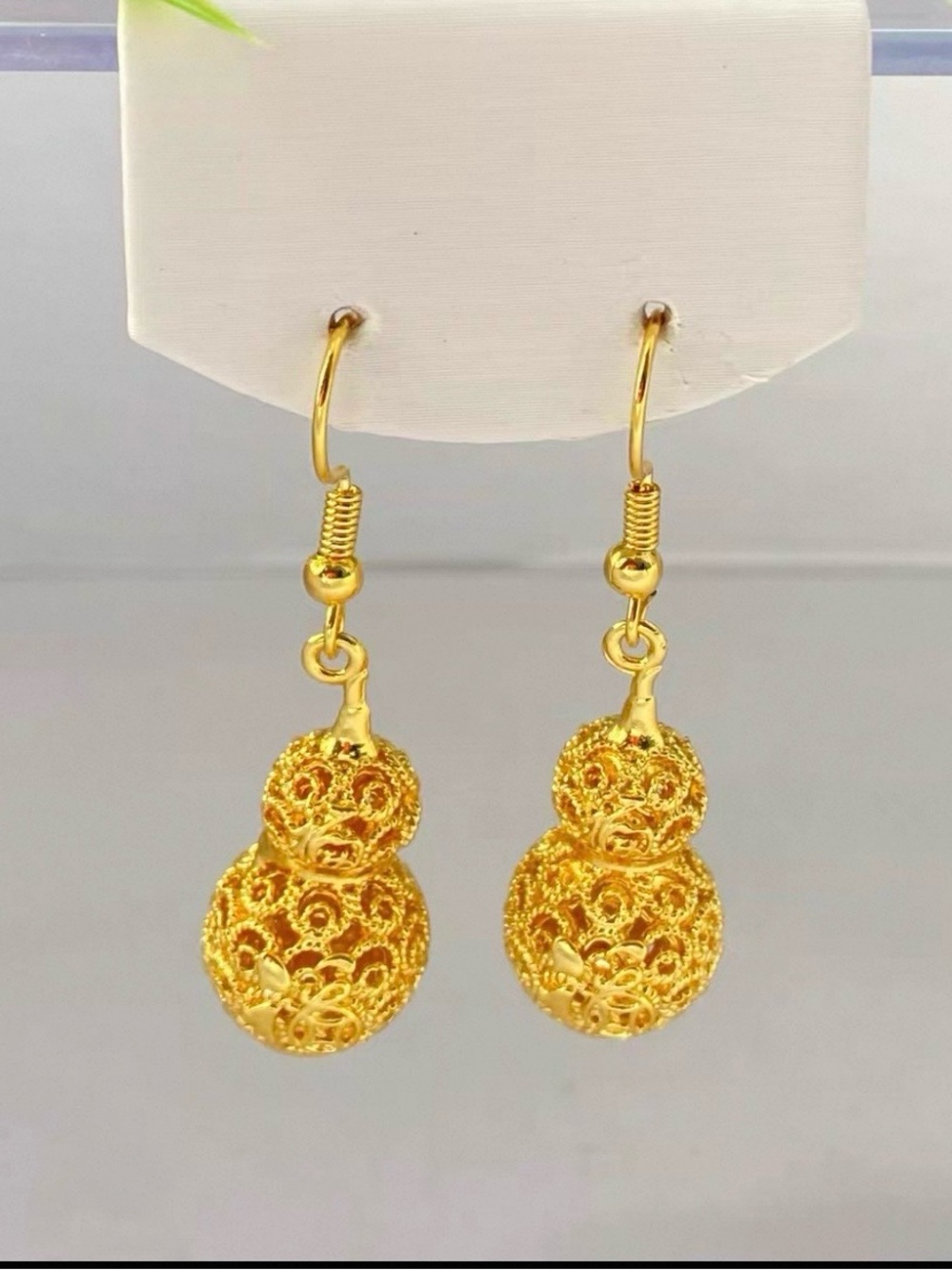 Gold Tone Double Bead Drop Earrings - Unbranded